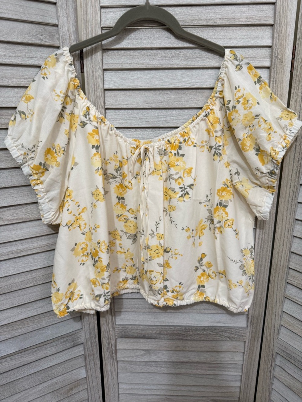 a new day Cream Floral Peasant Blouse with Yellow Roses